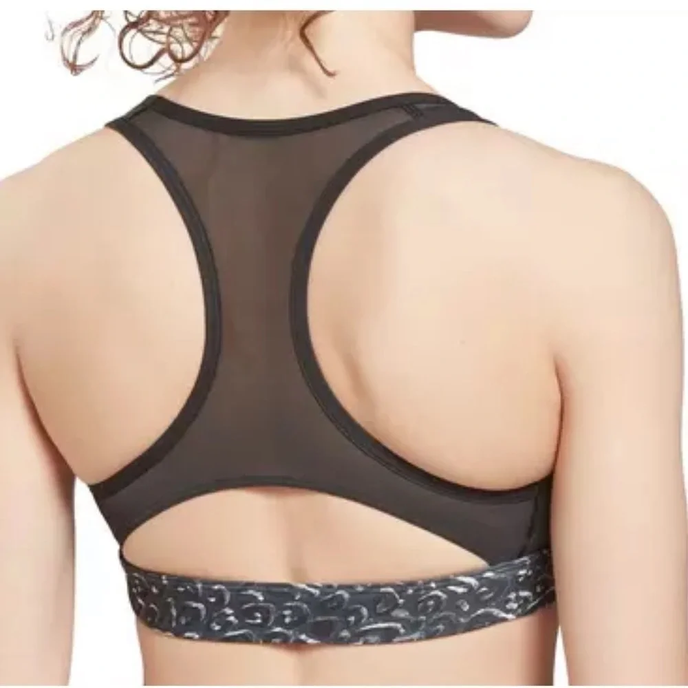 NEW Reebok TS Lux Racerback Sports Bra Leopard Black Size XS NWT